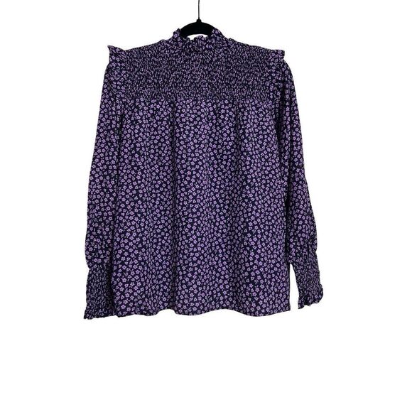 Barbour Blouse Womens Sz 10 Purple Black Midhurst Smocked Long Sleeve Floral NWT - Picture 1 of 9